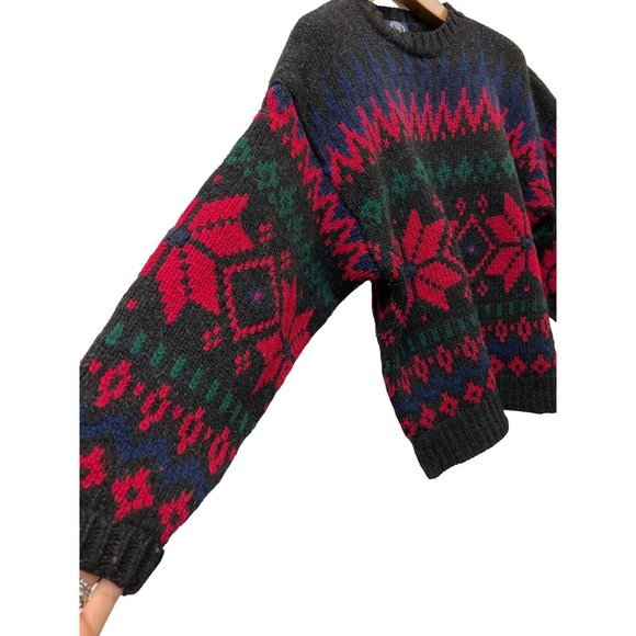 Authentic True Vintage GAP 100% Wool Vintage Sweater size L Black Navy Red Green - Picture 3 of 6